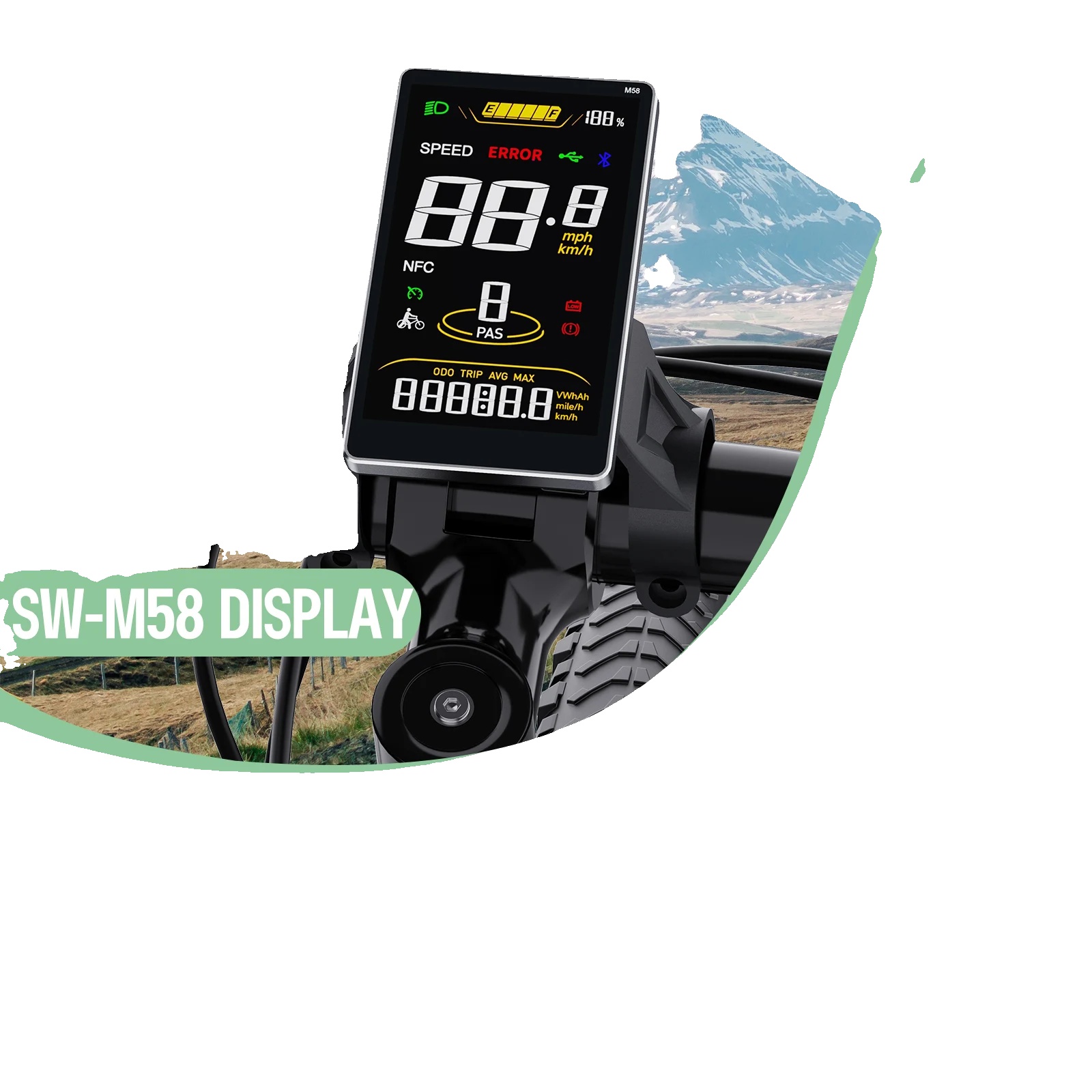 Ebike-display, Bluetooth-konnektivität, Navigationsfunktionen, Sw2-m58(bafang Uart)