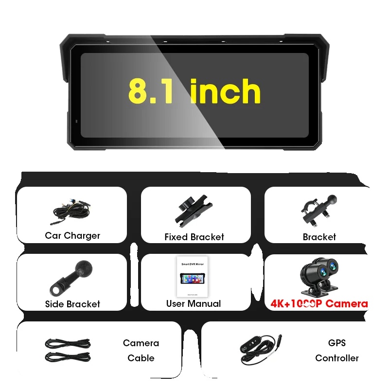 Motorrad Gps, 8,1 Zoll Bildschirm, Wasserdicht Ipx7, 8,1 Zoll Dvr