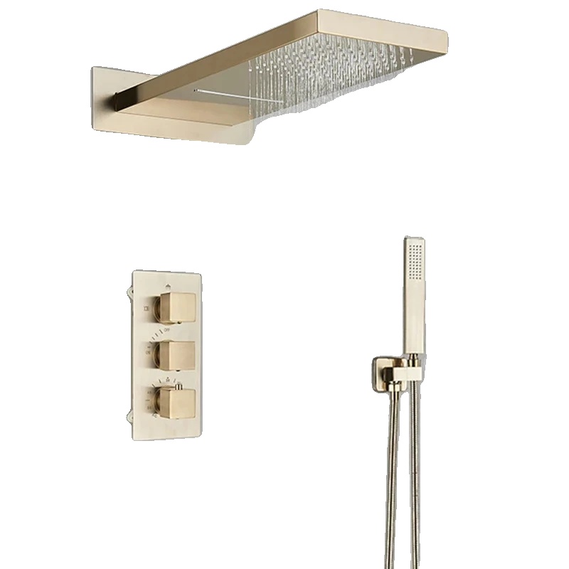Duscharmatur Set, Thermostatmischer, Wandmontage-design, Gebürstetes Gold
