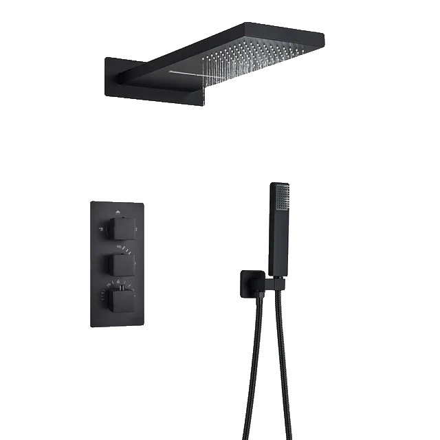 Duscharmatur Set, Thermostatmischer, Wandmontage-design, Schwarz