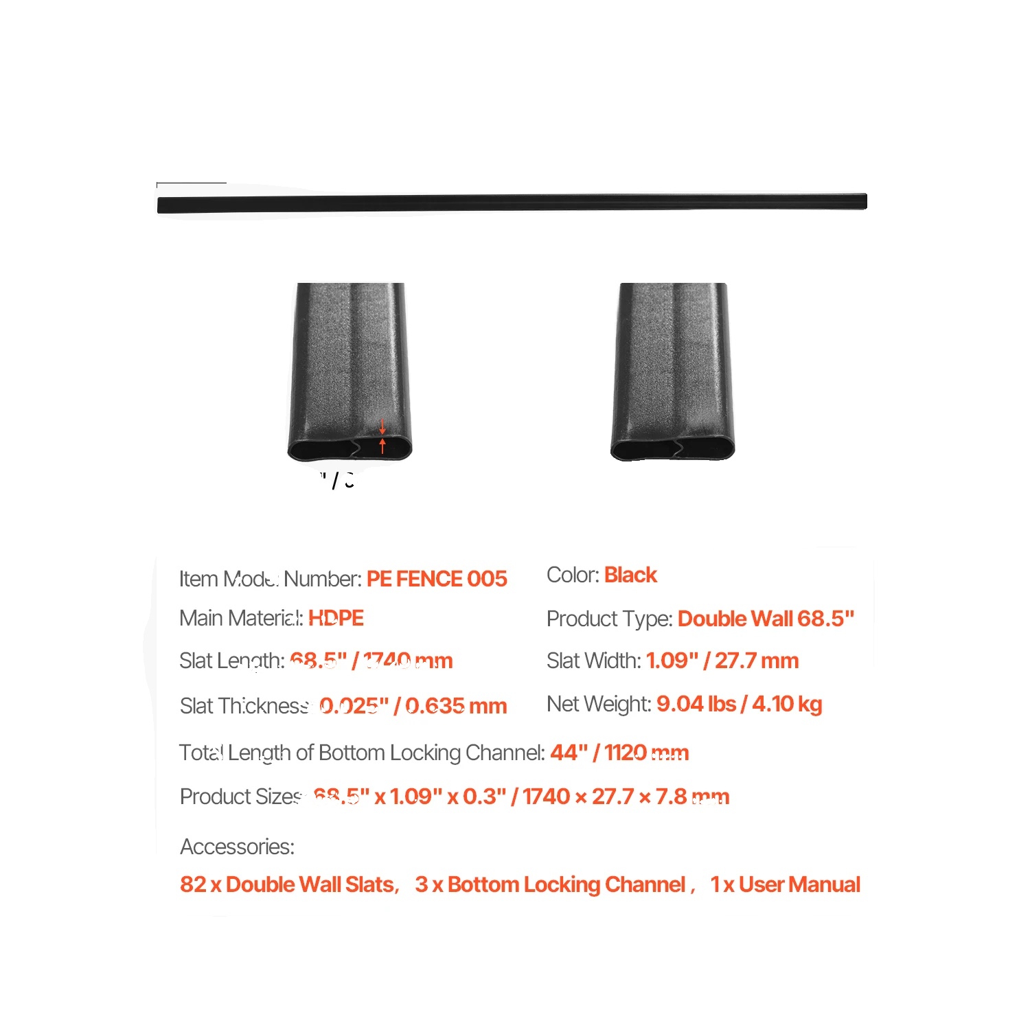 Privatsphäre-lamellen, Langlebiges Hdpe-material, Bodenverriegelndes Design, Pe 6ft Schwarz