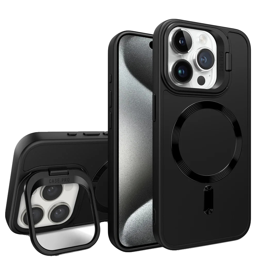Ständerhülle, Magnetisch, Stoßfest, Schwarz, Für Iphone 15