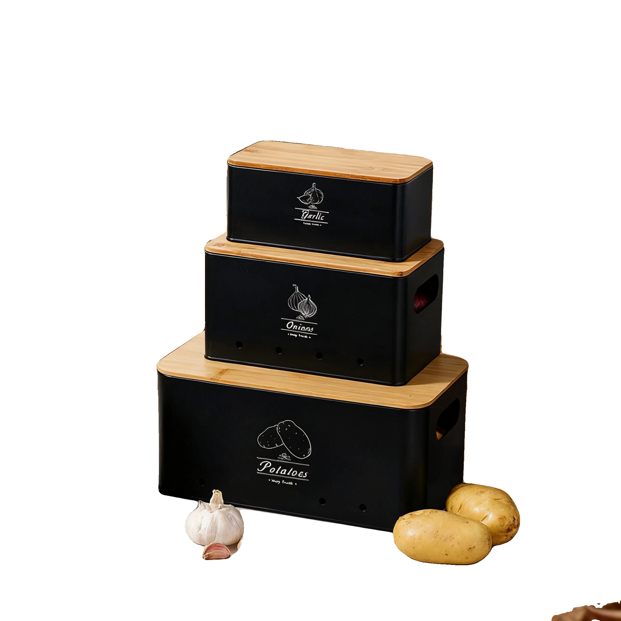 Gemüseaufbewahrungsboxen, Luftzirkulation, Mehrzweckdesign, Schwarze Box, 3-stufig-a