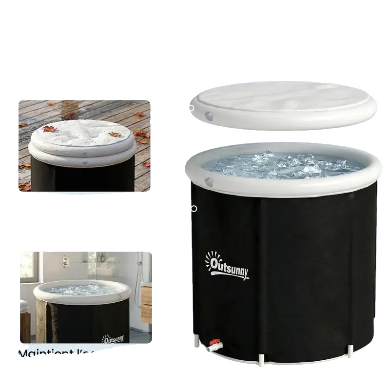 Aufblasbare Eisbadewanne, 280 Liter, 78 Cm X 78 Cm X 71 Cm, Langlebiges Pvc, Faltbares Design, Inklusive Abdeckung Und Pumpe