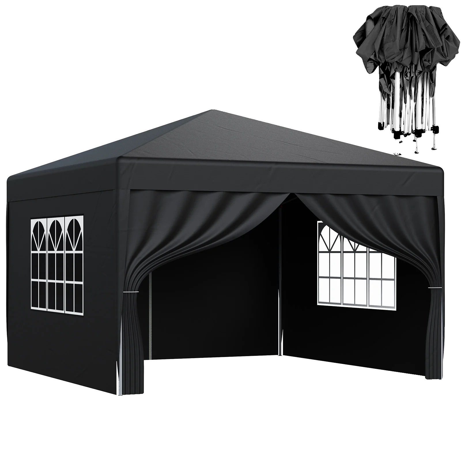 Pavillon, Wasserdichte Überdachung, Höhenverstellbar, Schwarzes 3x3m Tuch