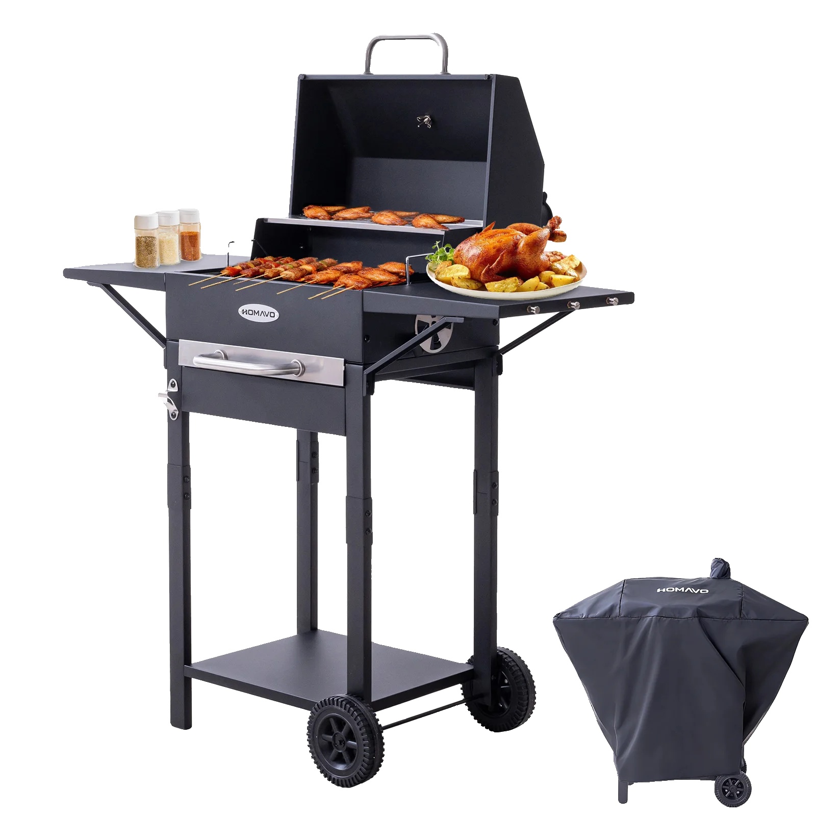 Holzkohlegrill, Intelligente Temperaturregelung, Vielseitige Kochmöglichkeiten, Mit Regenschutz