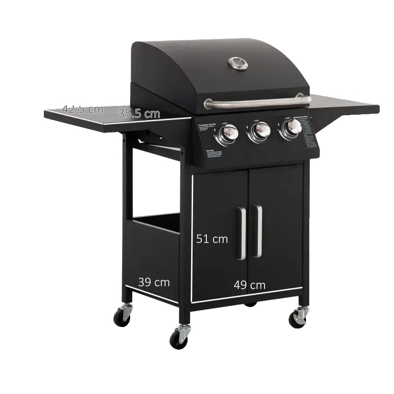 Gasgrill, 3 Brenner, 3 Kw Leistung, Abmessungen 121 X 55 X 109 Cm, Mobiles Design, Leicht Ablesbares Thermometer