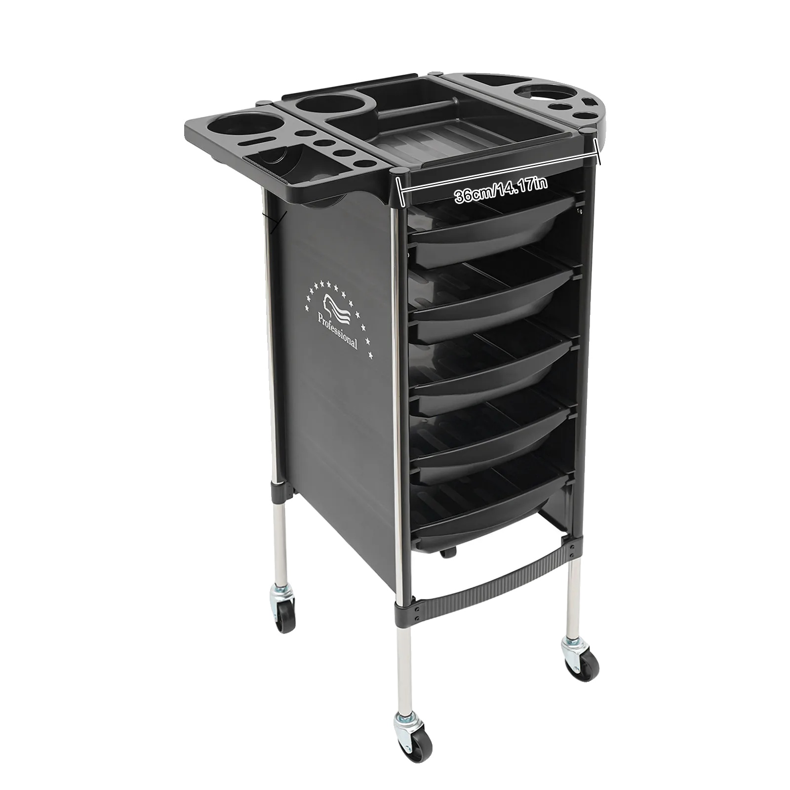 Salonwagen, 5 Schubladen, Abschließbares Design, Schwarz