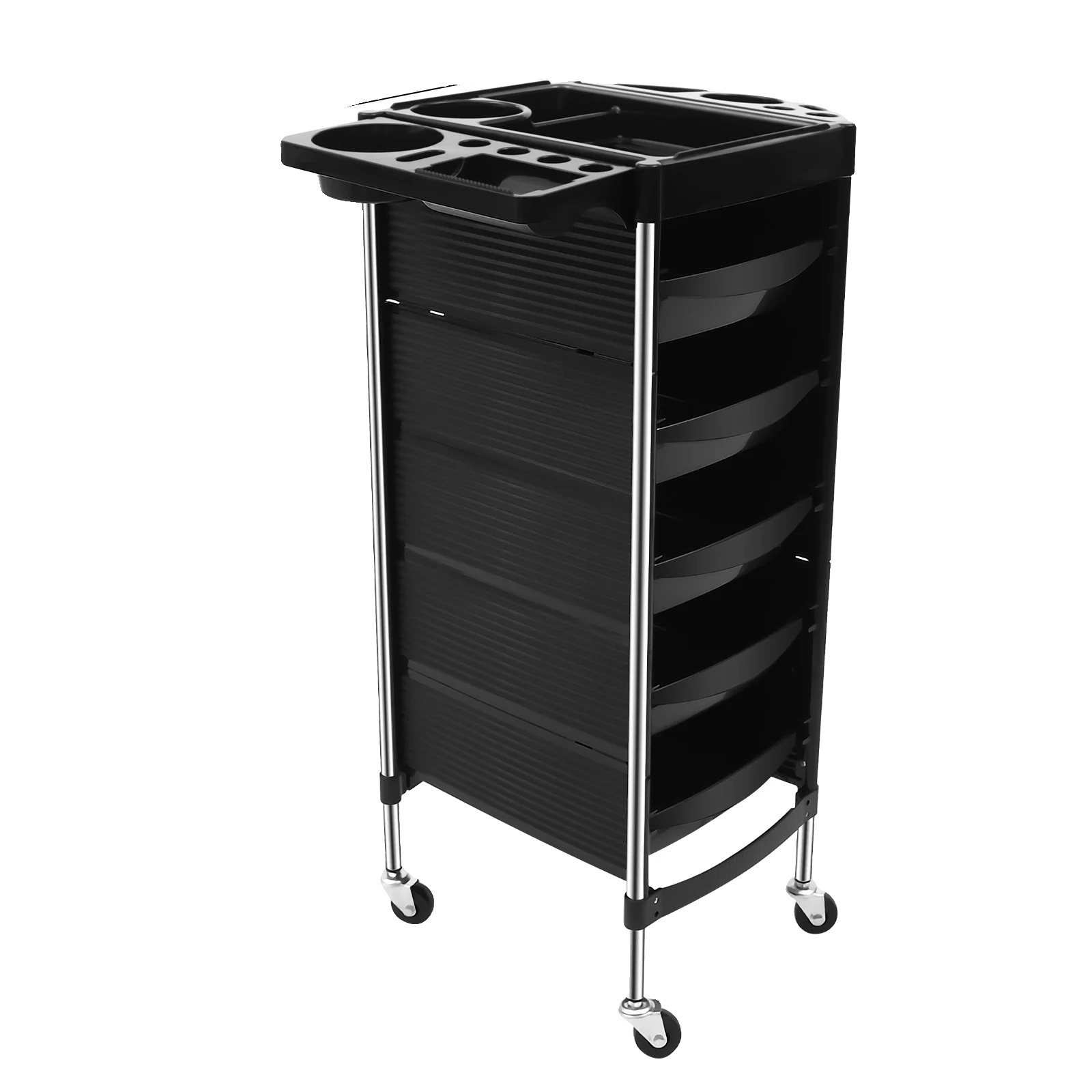 Salonwagen, 5 Ausziehbare Tabletts, Faltbare Arbeitsstation, Schwarz