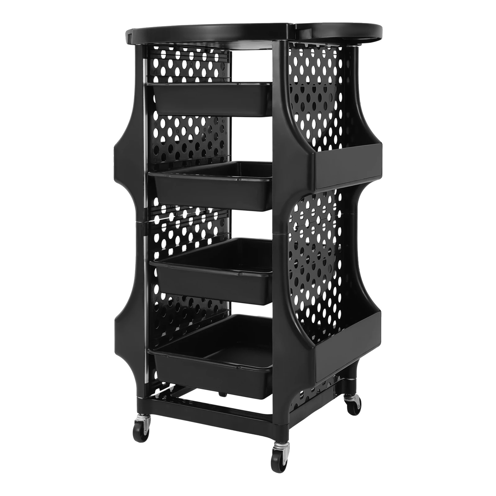 Salon Aufbewahrungswagen, 5 Ebenen, Langlebig Und Mobil, Schwarz