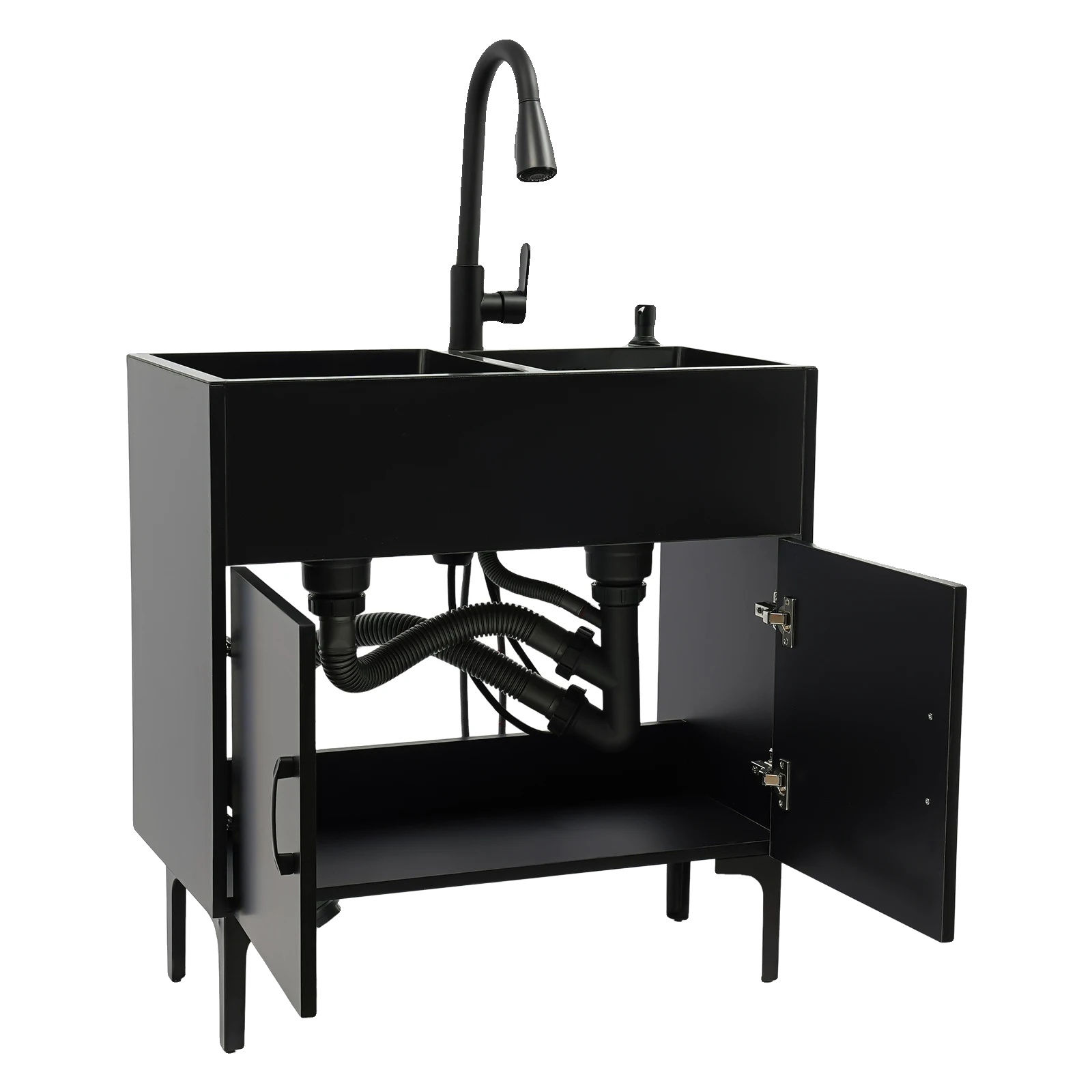 Utility Sink, Doppelbecken, Langlebiges Material, Schwarz