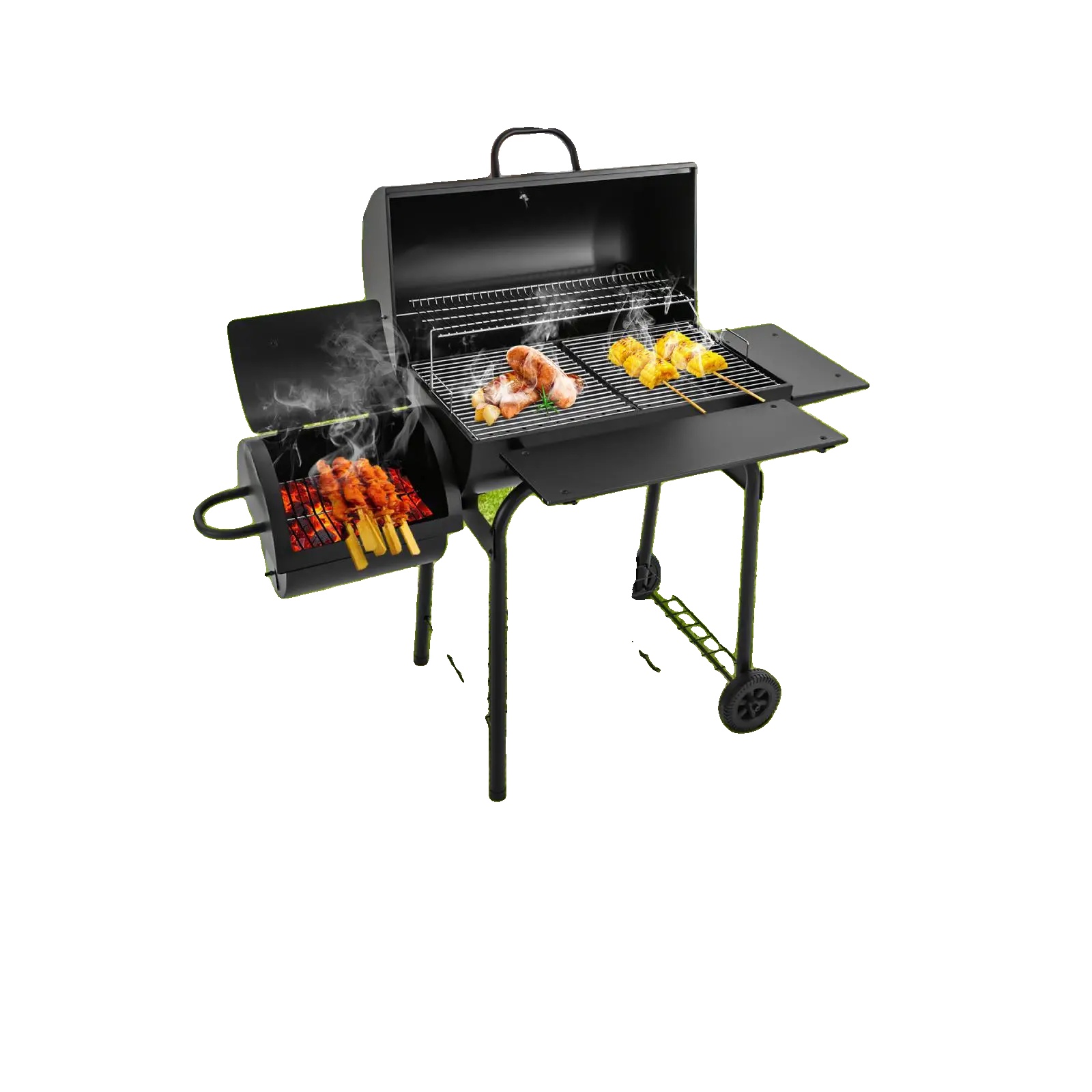 Tragbarer Holzkohlegrill, Freistehendes Design, Große Kochfläche, Schwarz