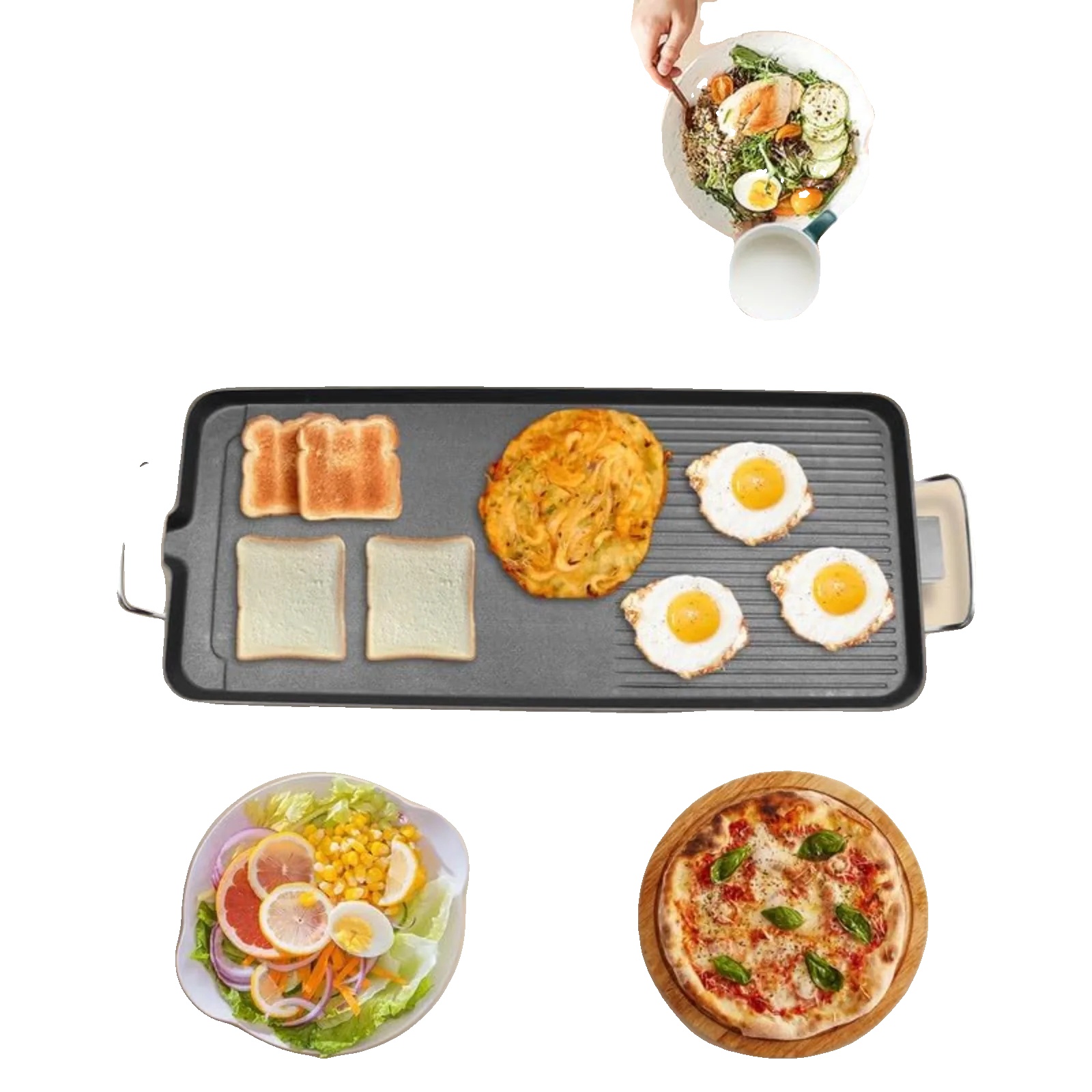 Elektrischer Tischgrill, 1500 W, 68 × 28 Cm, Antihaft-kochplatte, Temperaturbereich 0–250 ℃, Tragbares Design