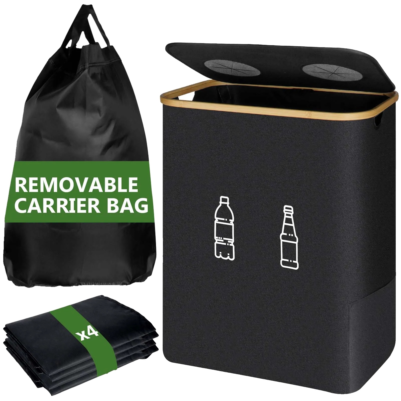 Recyclinglagerbehälter, 160l Kapazität, Faltbares Design, Schwarz