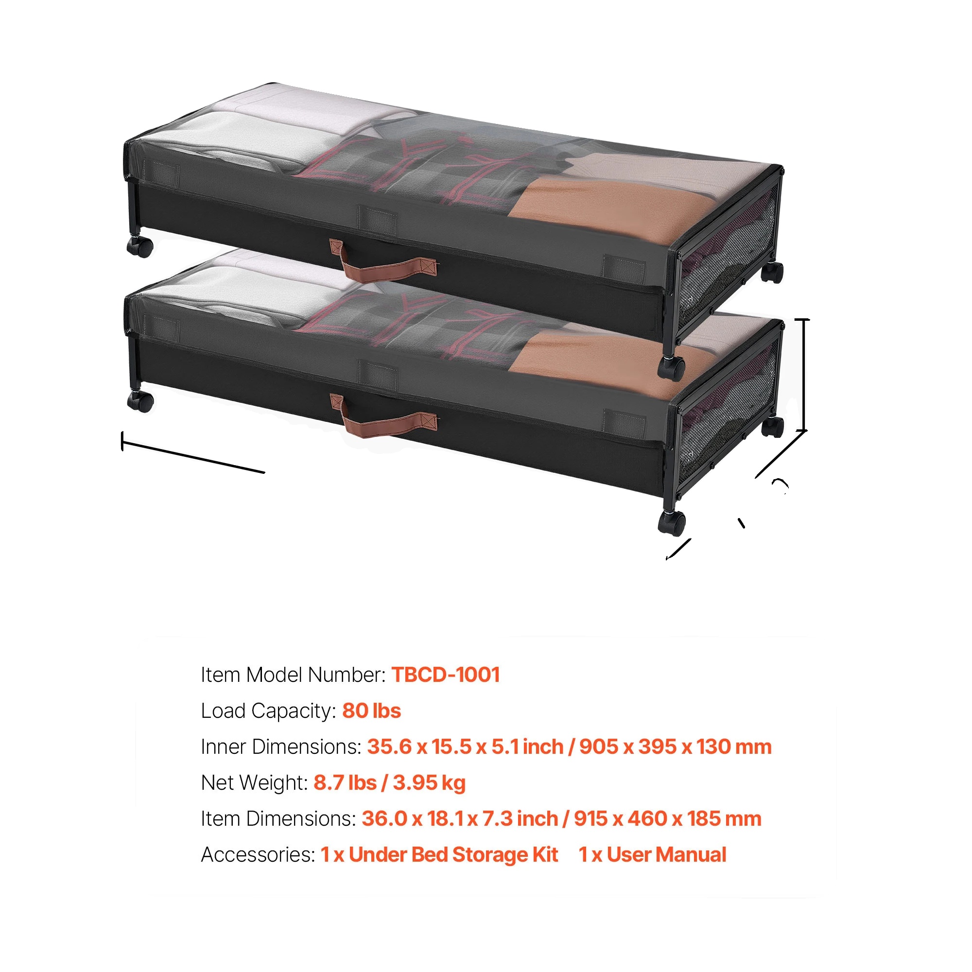 Unterbett Aufbewahrungsorganizer, Robuste Mdf-konstruktion, Einfache Sichtbarkeit, 32-36 Zoll Typa