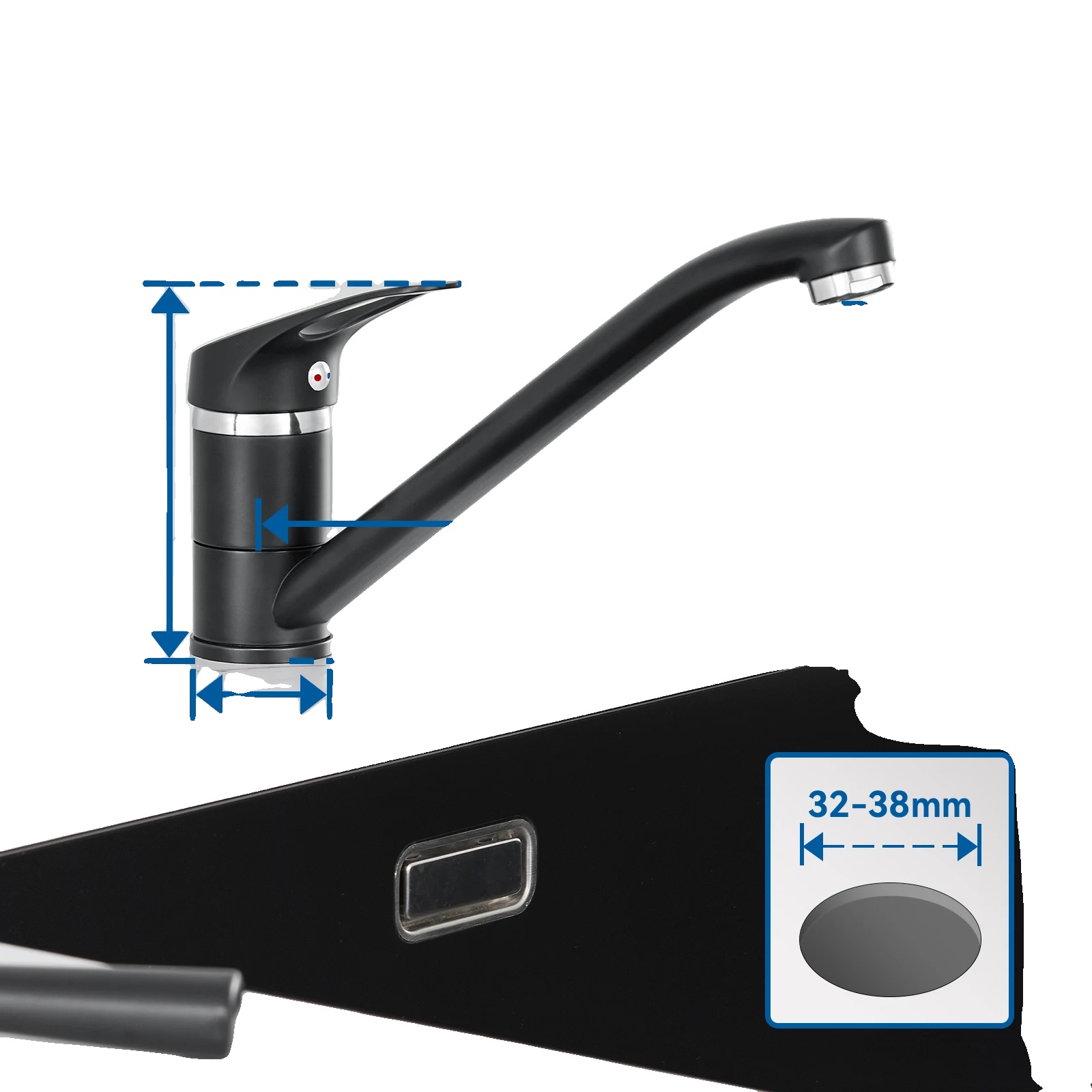 Küchenarmatur, 360° Schwenkbar, Langlebiges Messing Und Edelstahl, Schwarz, G3/8