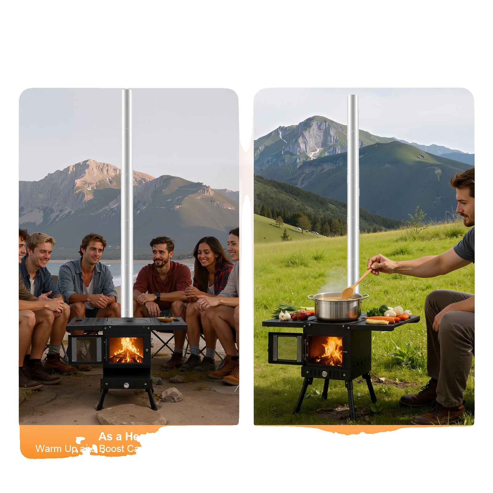 Campingkocher Für Den Außenbereich, Kohlenstoffstahl, 55 Cm Breite, Verstellbare Höhe 36-56 Cm, Gefaltete Größe 31,5x22x21 Cm, Nettogewicht 8 Kg
