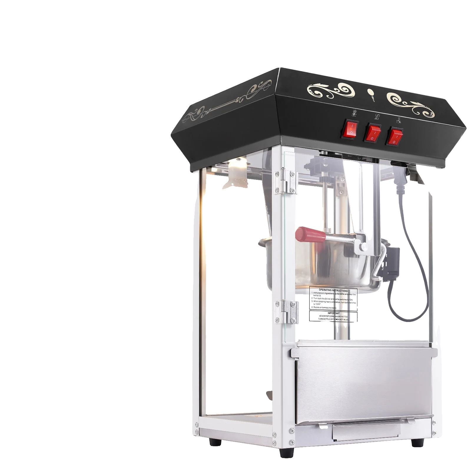 Popcornmaschine, 850w Leistung, 48 Tassen Kapazität, Schwarz