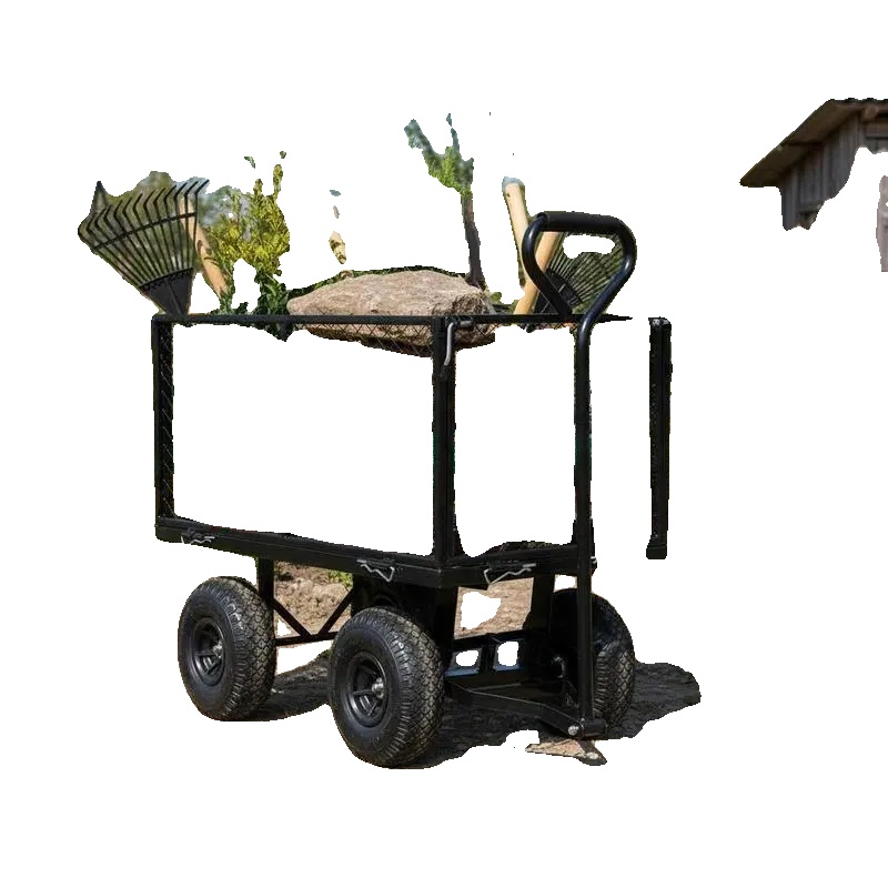 Gartenwagen, Hohe Tragfähigkeit, Robuster Stahlrahmen, Schwarz