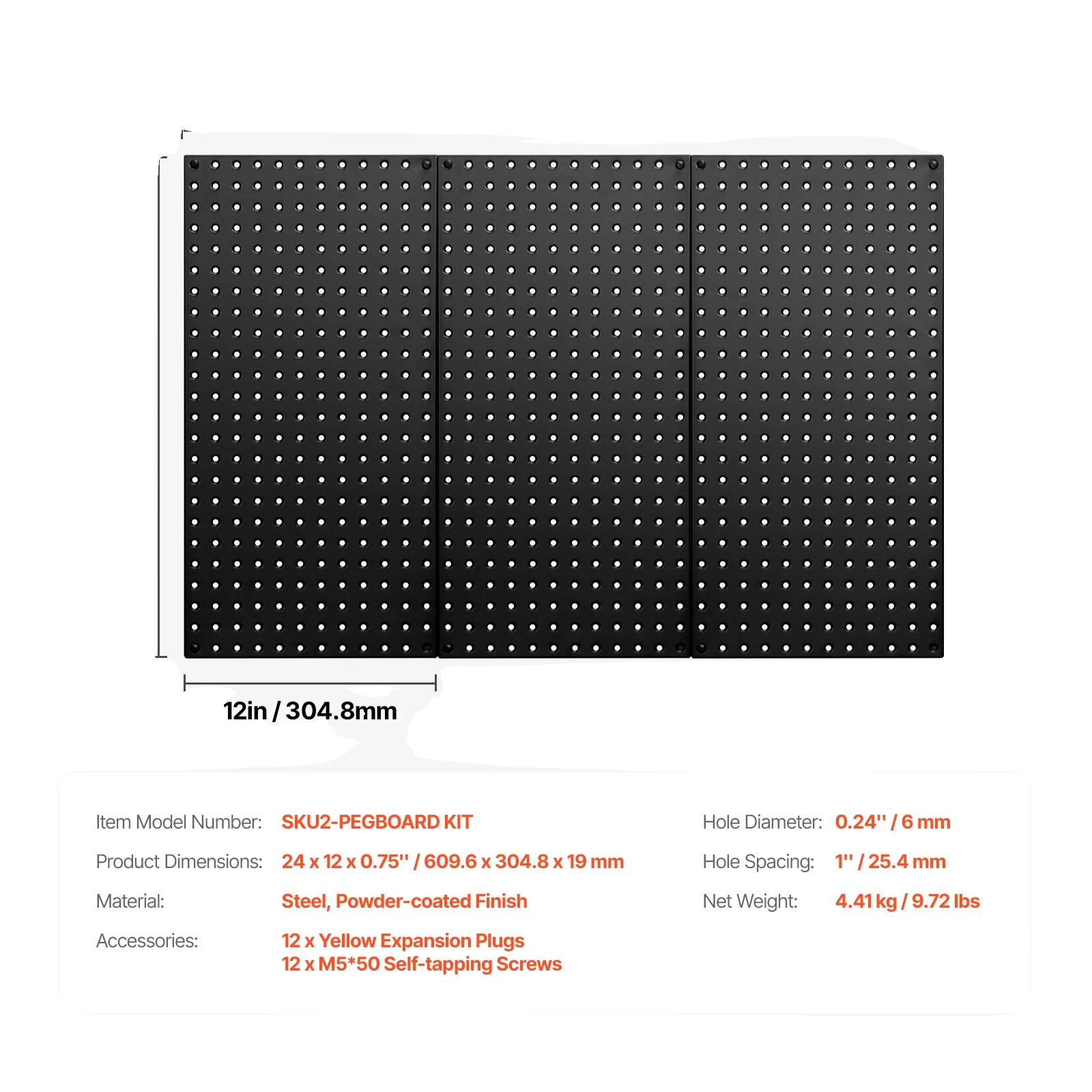 Metall-pegboard-panels, Hohe Tragfähigkeit, Robuste Konstruktion, 24x12in 3stück