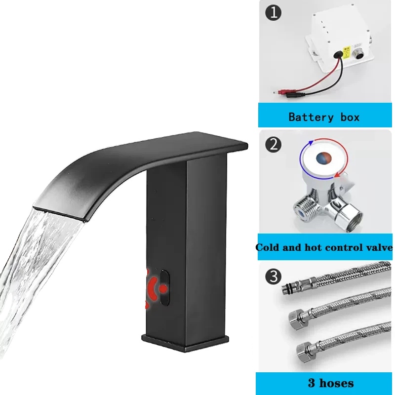 Luxus Sensor-waschtischarmatur, Keramikkartusche, Energieeffizient, Schwarz Kurz A