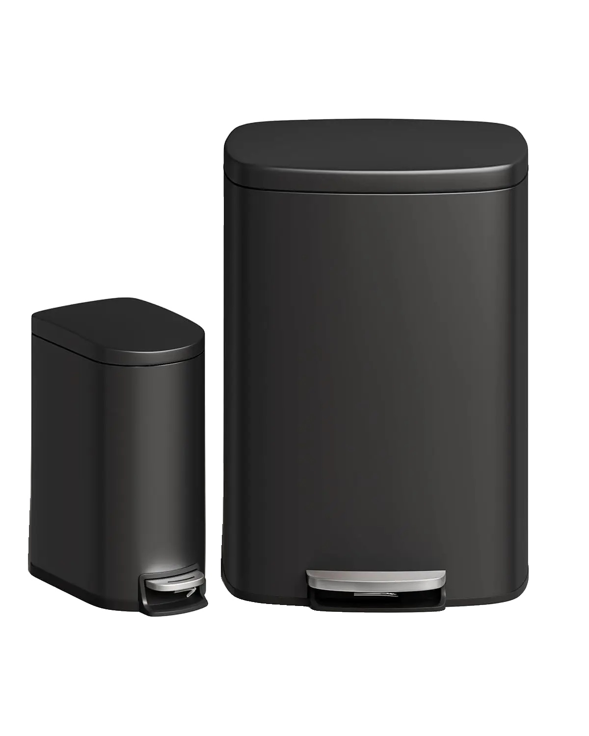 Mülltonnen-set, 50l Küchenmüllbehälter, 10l Badezimmermüllbehälter, Schwarz