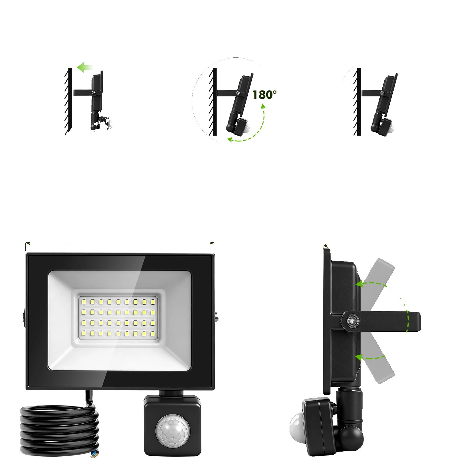 Led-flutlicht, Bewegungsmelder, Wasserdicht, 30w, 6500k-d, 5pcs