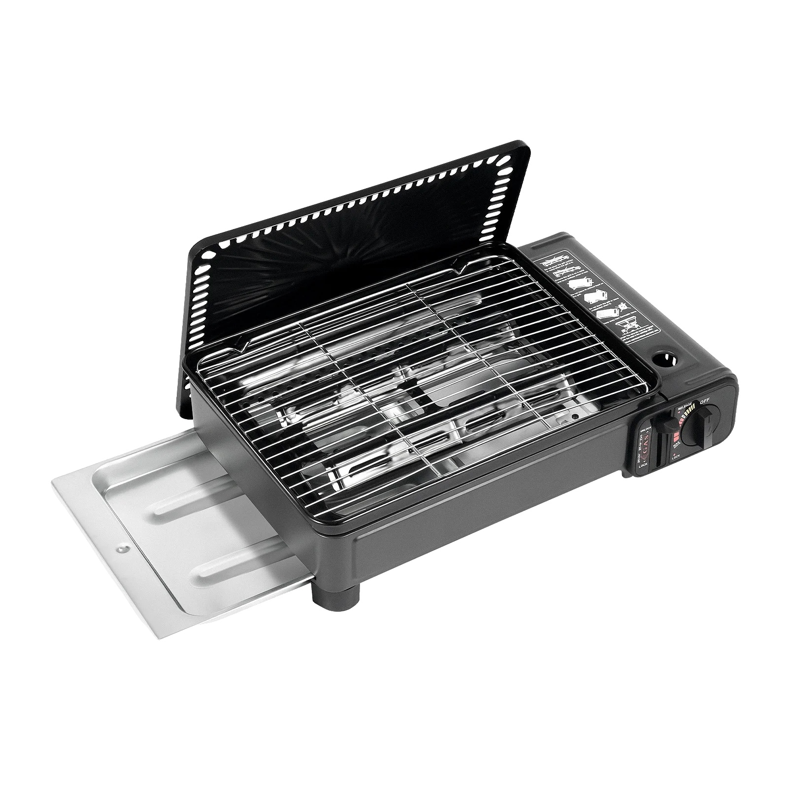 Tragbarer Gasgrill, Einstellbare Flamme, Piezozündung, Schwarz