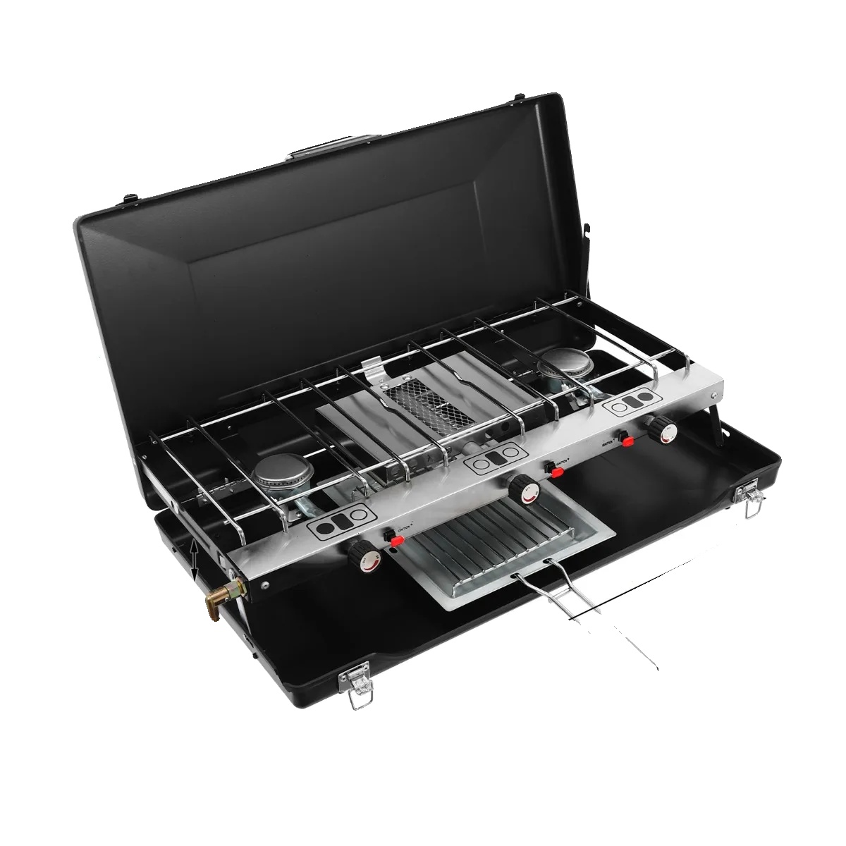 Gasgrill, Tragbar Und Faltbar, Leistungsstarkes Drei-brenner-design, Schwarz