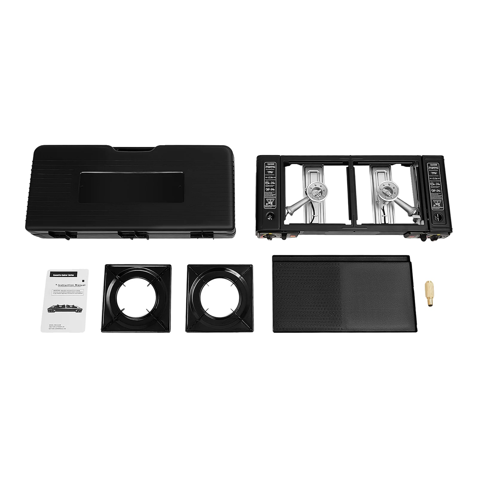 Tragbarer Campingkocher, Doppelbrenner, Leichtes Design, Schwarz