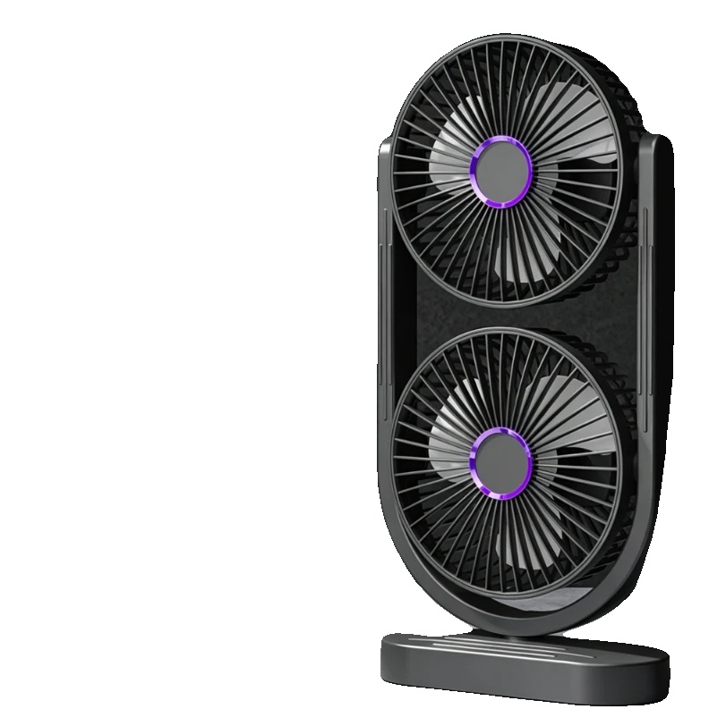 Schreibtischventilator, Doppelkopf, Usb Wiederaufladbar, Schwarz