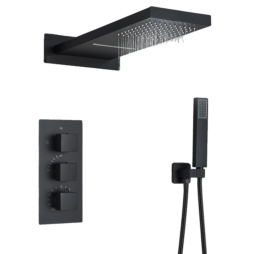 Duschset, Thermostatsteuerung, Langlebige Edelstahlkonstruktion, Schwarz