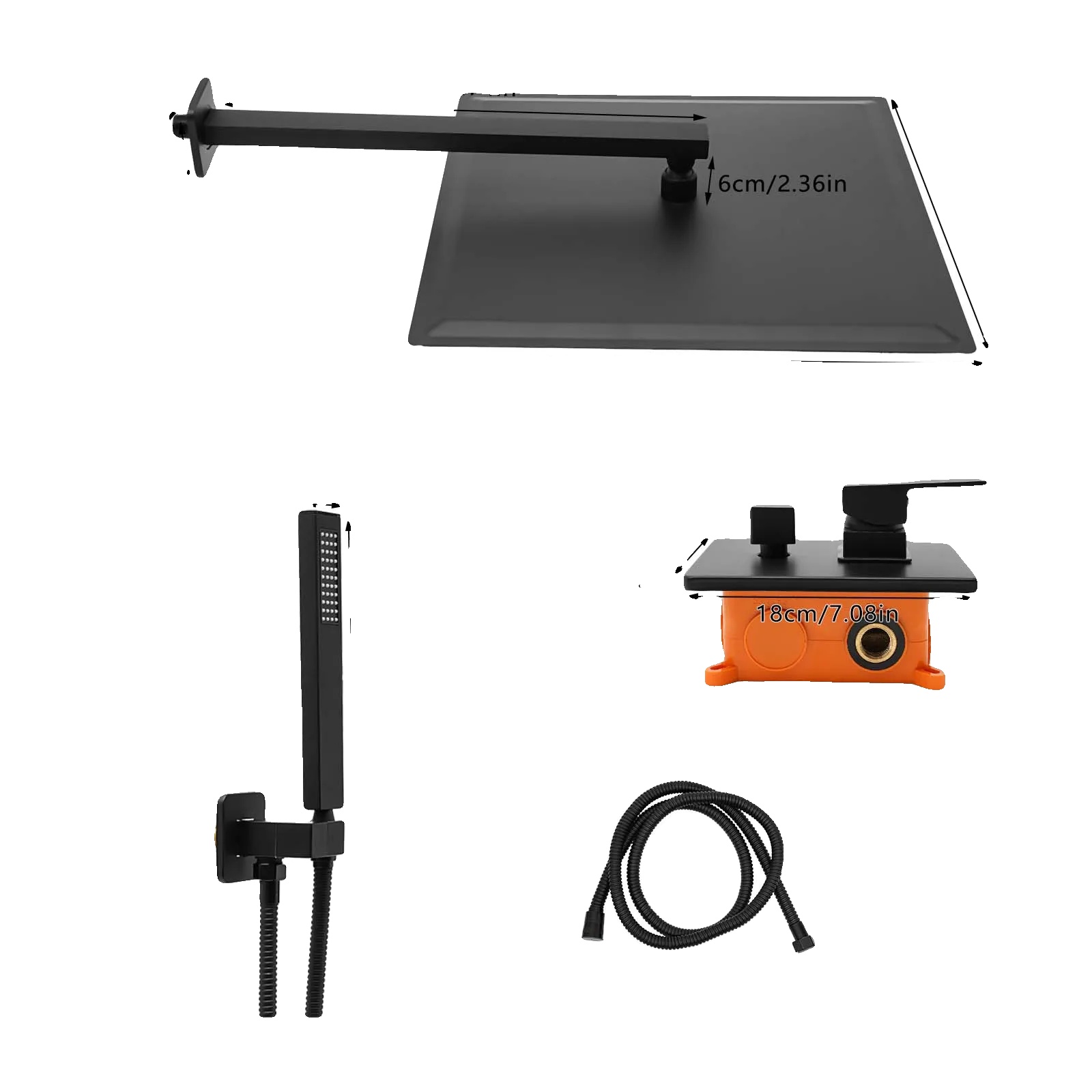 Duschset, Wandmontage, Modernes Design, Schwarz