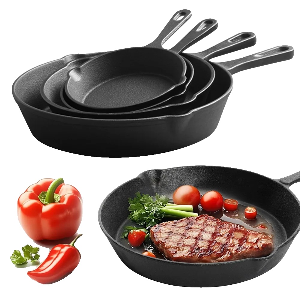 Gusseisen Kochgeschirr Set, Vorab Gewürzt, Vielseitiges Kochen, 4pcs