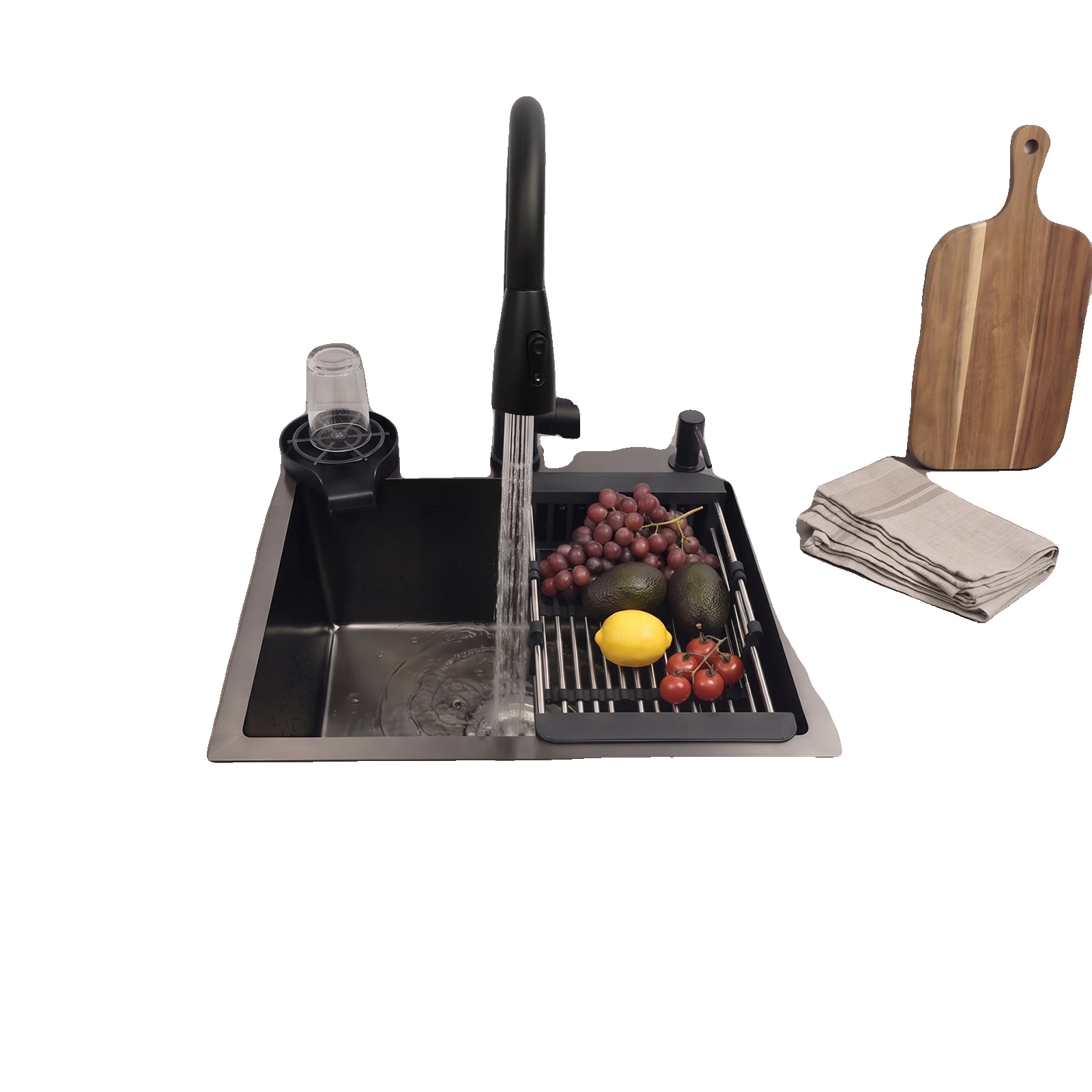 Küchenspüle, 50 X 45 Cm, Ausziehbarer Wasserhahn 40 Cm, Seifenspender 300ml, Abflussdurchmesser 11 Cm, Arbeitsplatte/eingebauter Montagetyp