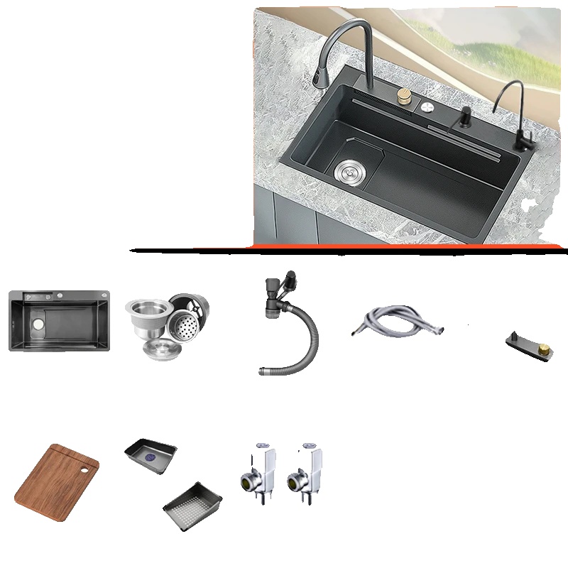 Küchenspüle, Ausziehbare Sprüharmatur, Integrierter Messerhalter, Ws-60x45cm-links