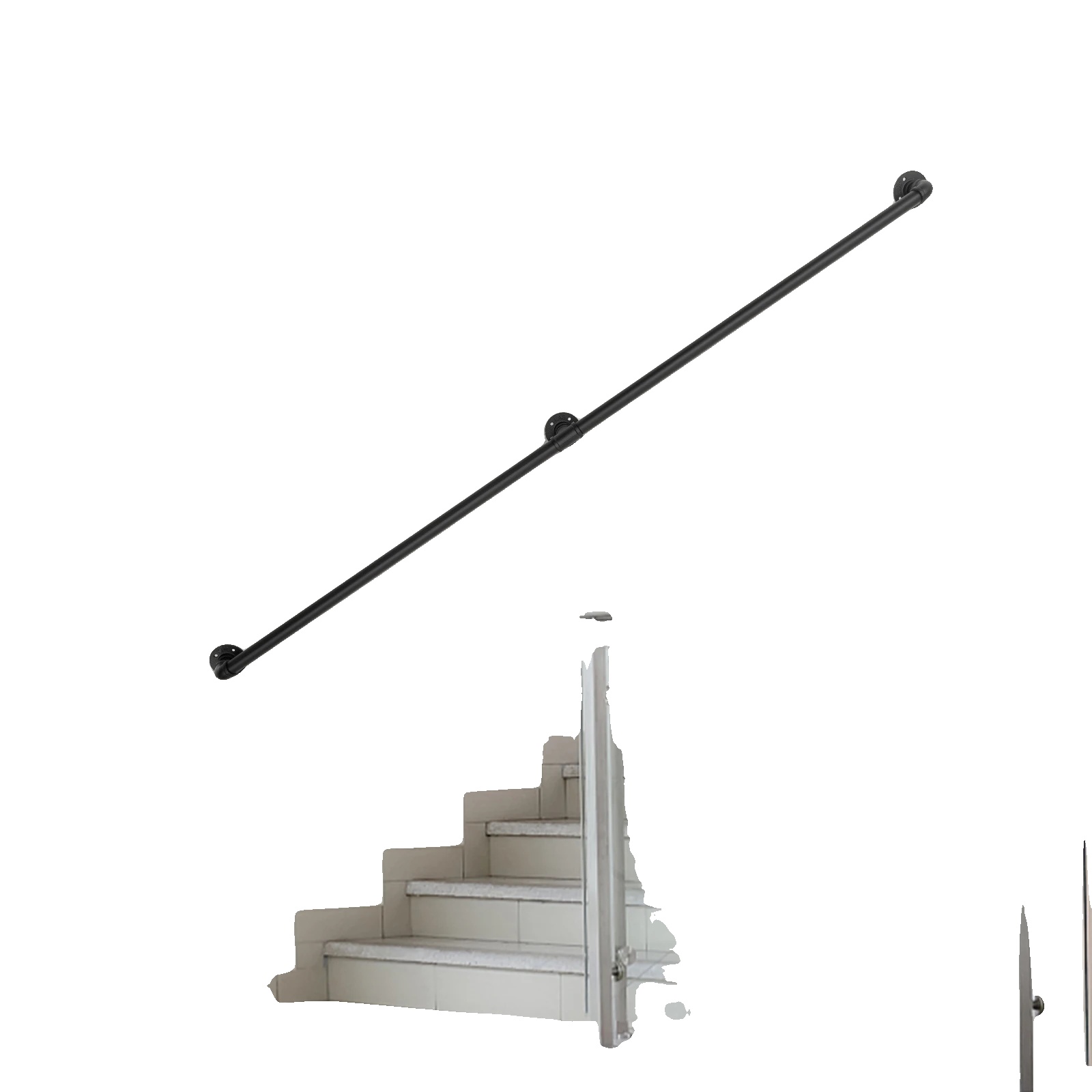 Treppengeländer, Verzinktes Eisen, Wandmontierte Stabilität, Schwarz