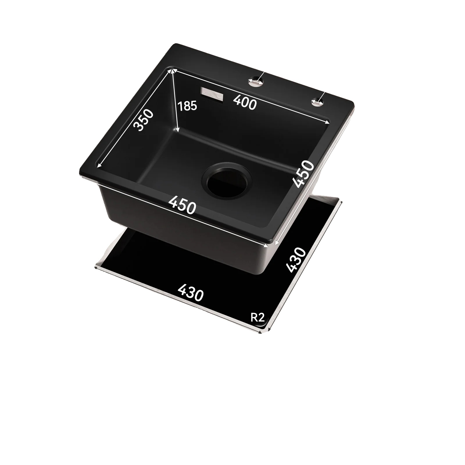 Küchenspüle, Verbundgranite, Kompaktes Design, Schwarz
