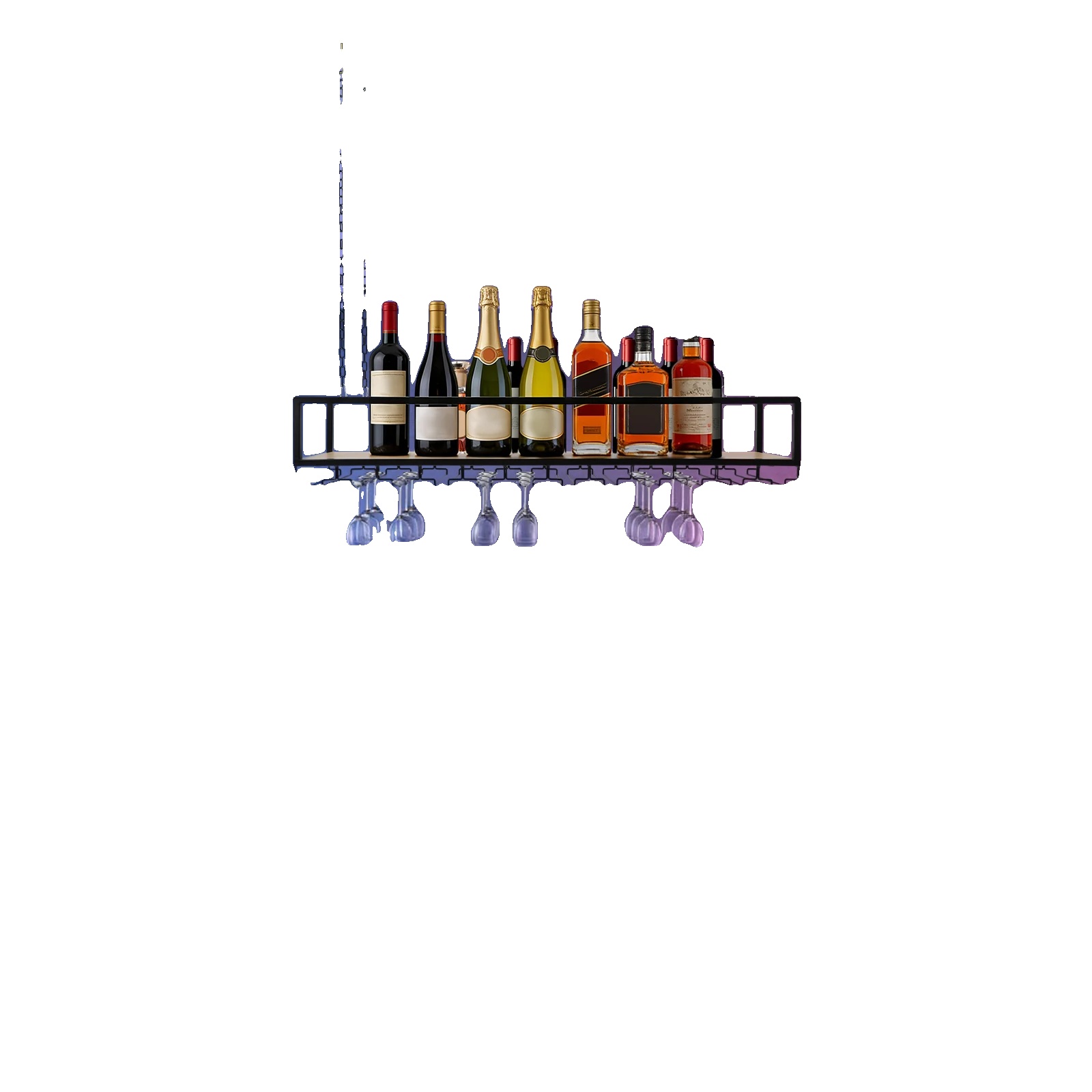 Decken-weinregal, Lackfreies Brett Und Eisenkonstruktion, 47,24 X 10 Zoll Maße, Hält Bis Zu 165,35 Lbs, Glashalter Für Gläser Mit Einem Durchmesser