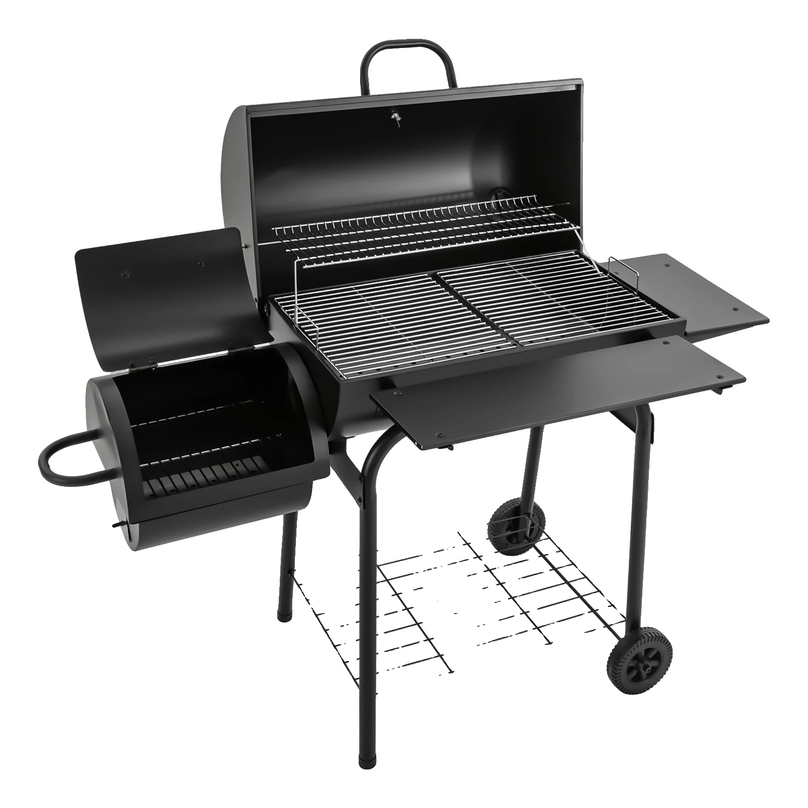 Holzkohlegrill, Freistehend Mit Deckel, Tragbares Design, Schwarz