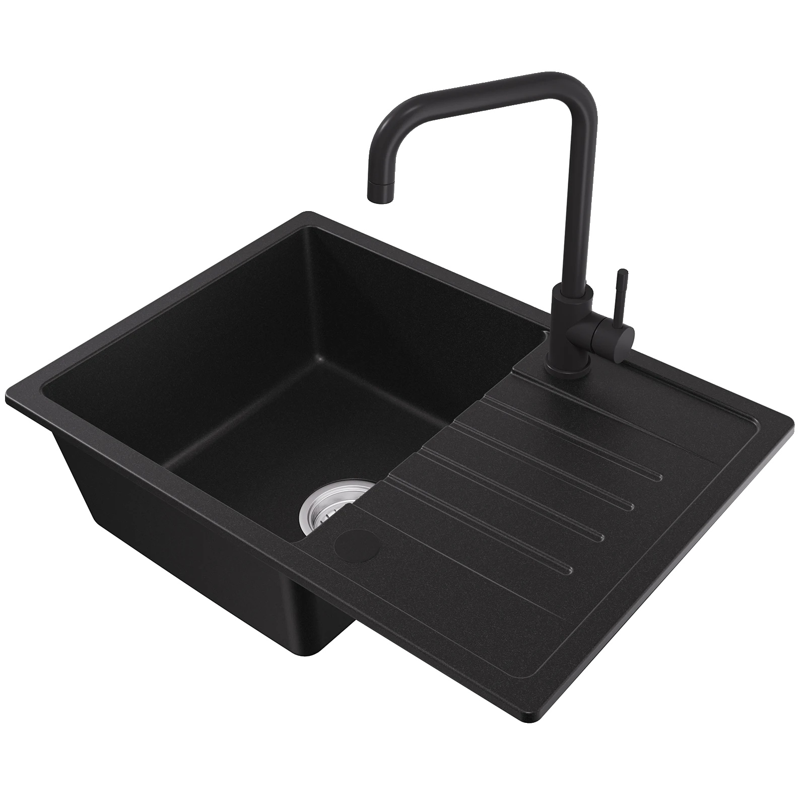 Küchenspüle, Verbundgranite, Rechteckige Schüssel, Schwarz