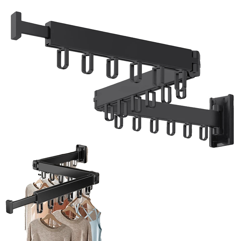 Kleiderständer, Faltbares Design, 18 Anti-wind-haken, Schwarz(pfe)