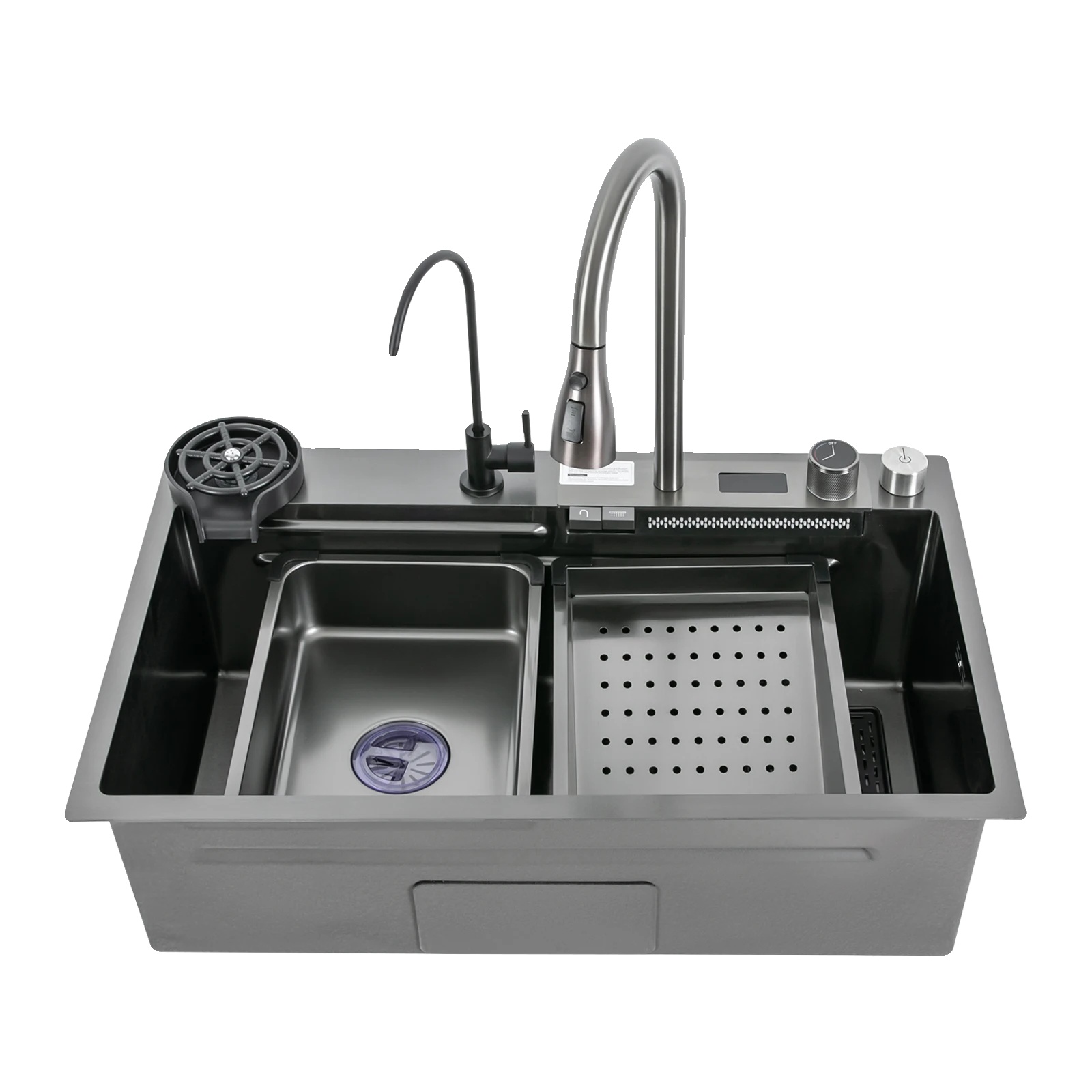 Küchenspüle, Einzelbecken, Integriertes Wasserhahn-set, Schwarz