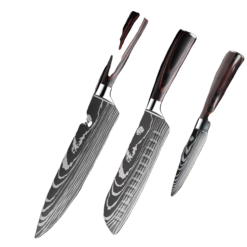 Kochmesser Set, Klingenmaterial: Edelstahl, Klingenlänge: 20 Cm, Griff Länge: 13,2 Cm, Klingenwinkel: 60°, Anzahl Der Teile: 3