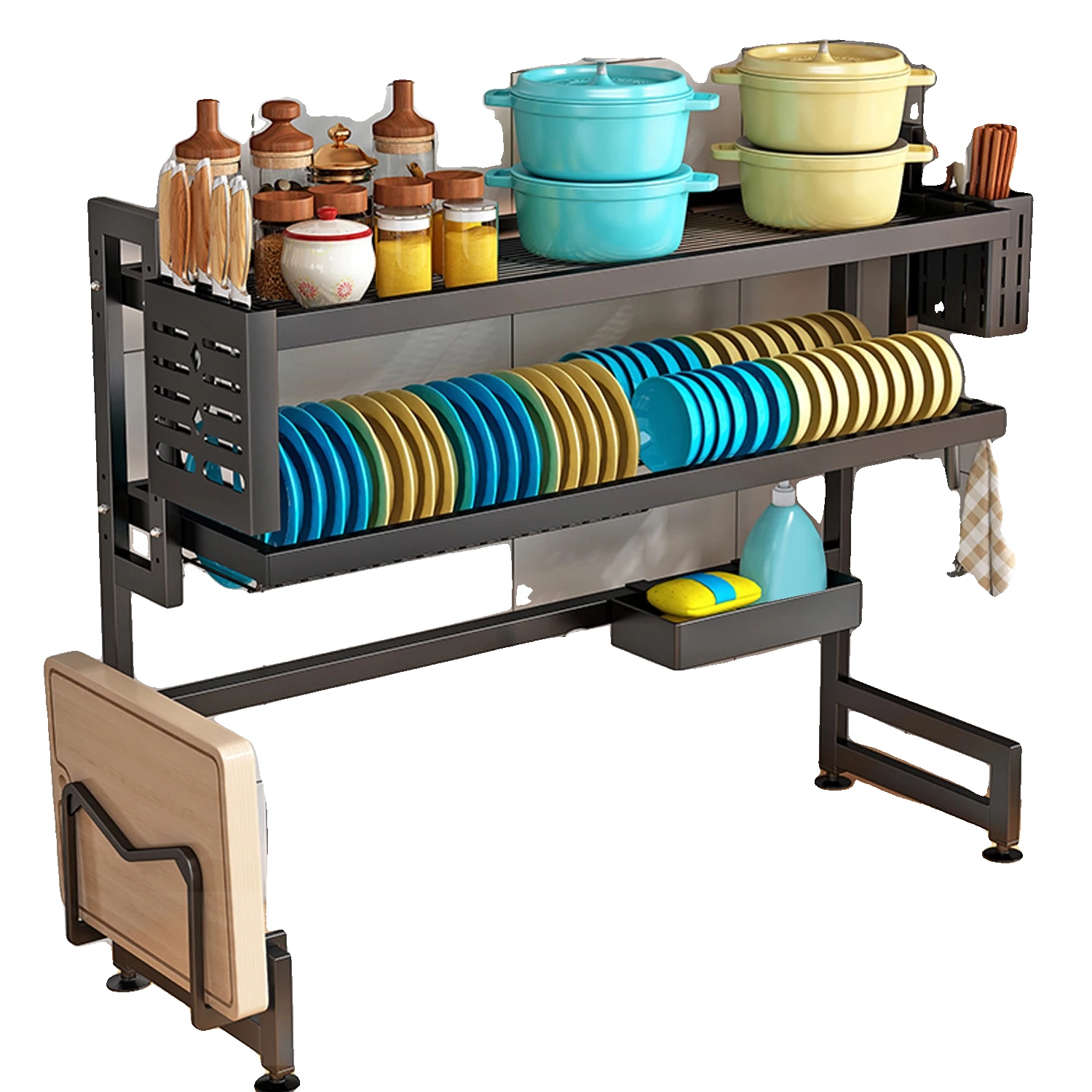 Geschirrabtropfgestell, Langlebender Kohlenstoffstahl, Platzsparendes Design, 2-stufig