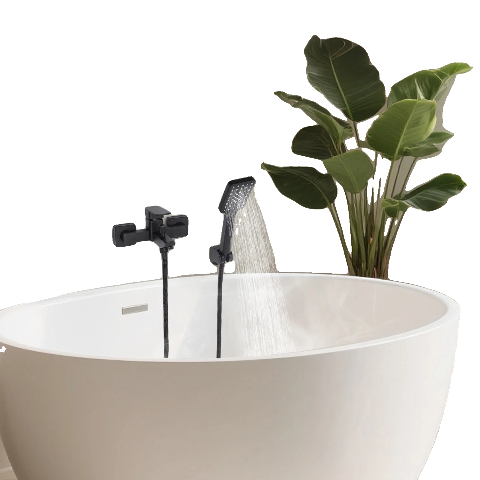 Wandmontiertes Badewannenarmatur-set, Kupfermaterial, Wassertemperaturbereich 0-80℃, 3 Duschmodi, Lackierte Oberfläche, Einfache Montage