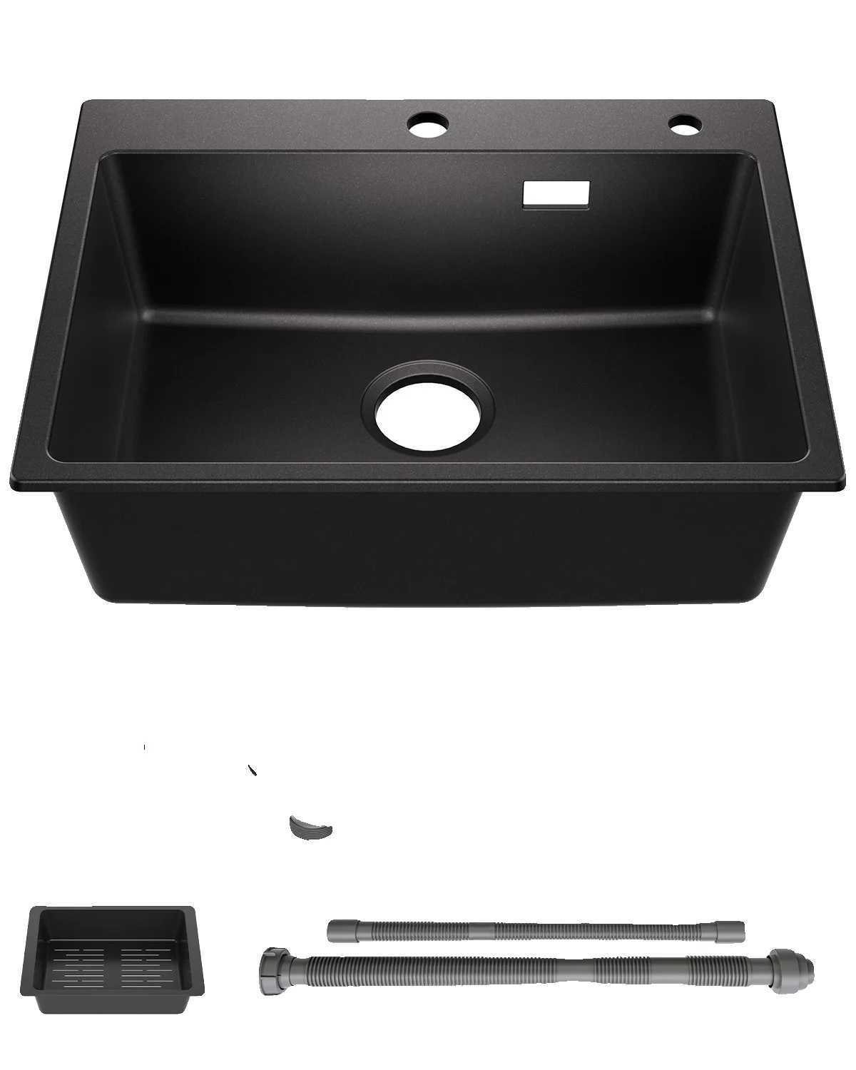 Küchenspüle, Quarzkomposit, Multifunktionales Abflussdesign, Schwarz