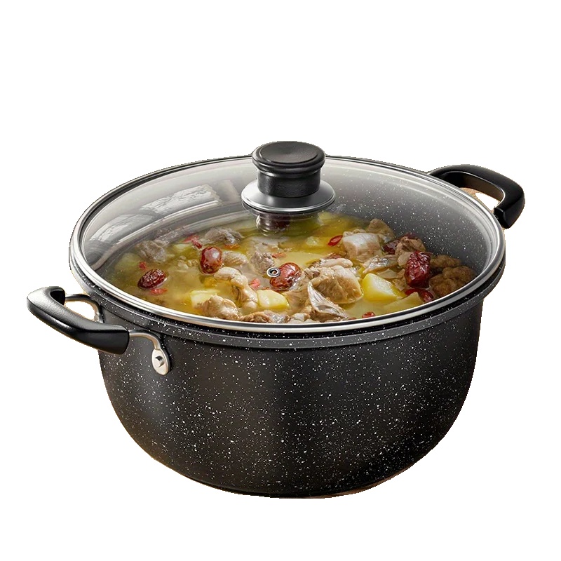 Suppen- Und Kochtopf, Langlebiges Eisen, Glasdeckel, Schwarz, 4-5l