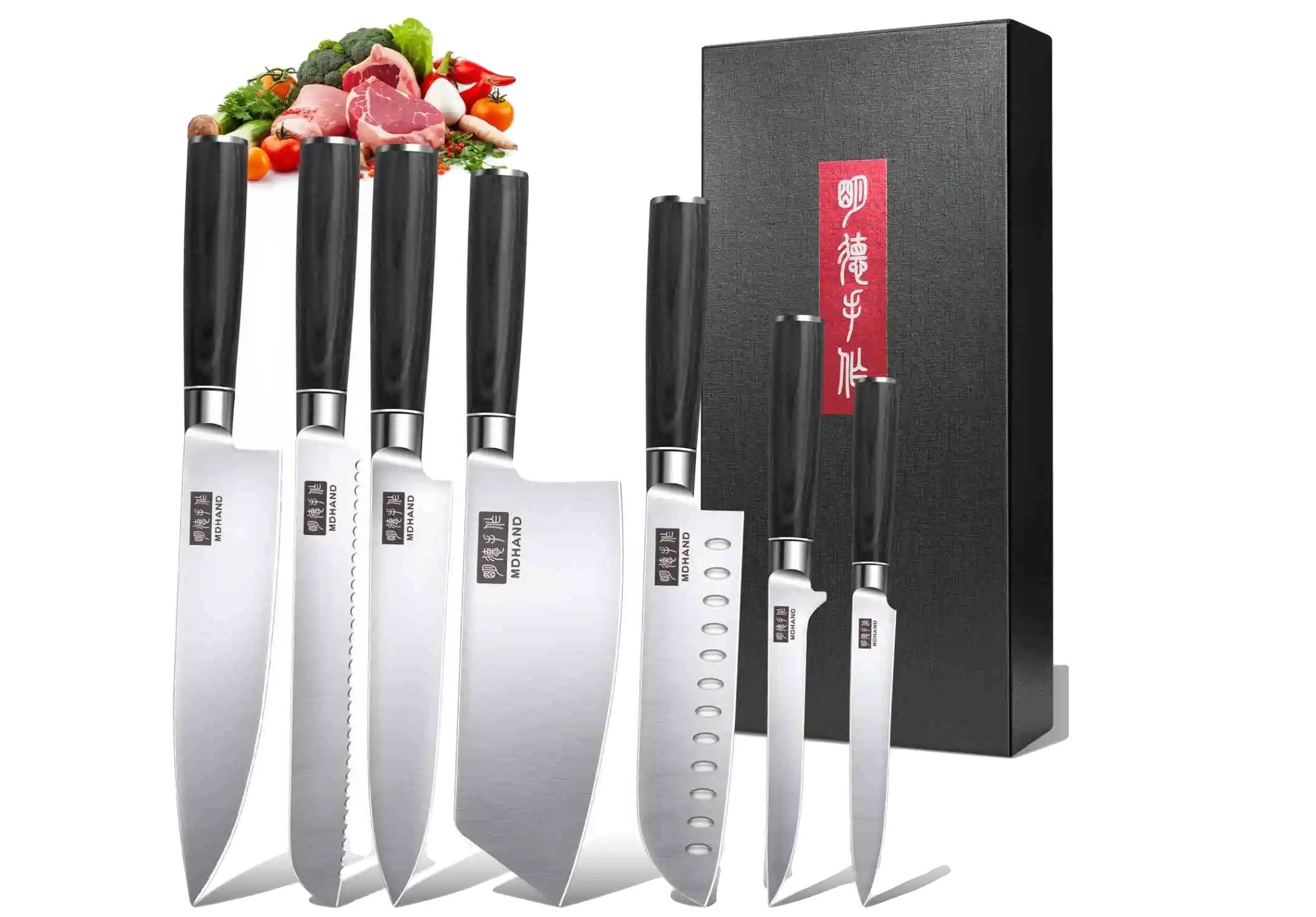 Küchenmesser Set, Ergonomische Griffe, Edelstahlklingen, 7stück