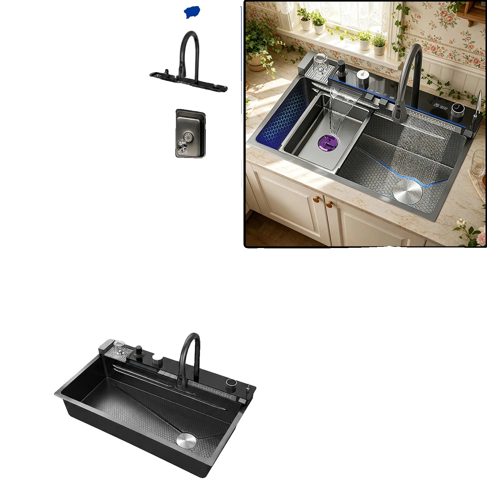 Küchenspüle, Edelstahl, Einzelbecken, Fm-7546cm-set-rechts